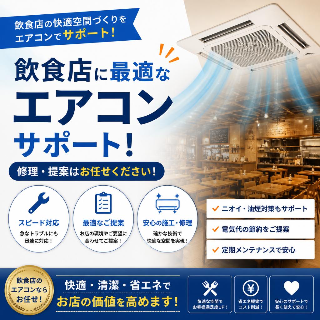 飲食店に最適なエアコンサポート！修理・提案はお任せください！